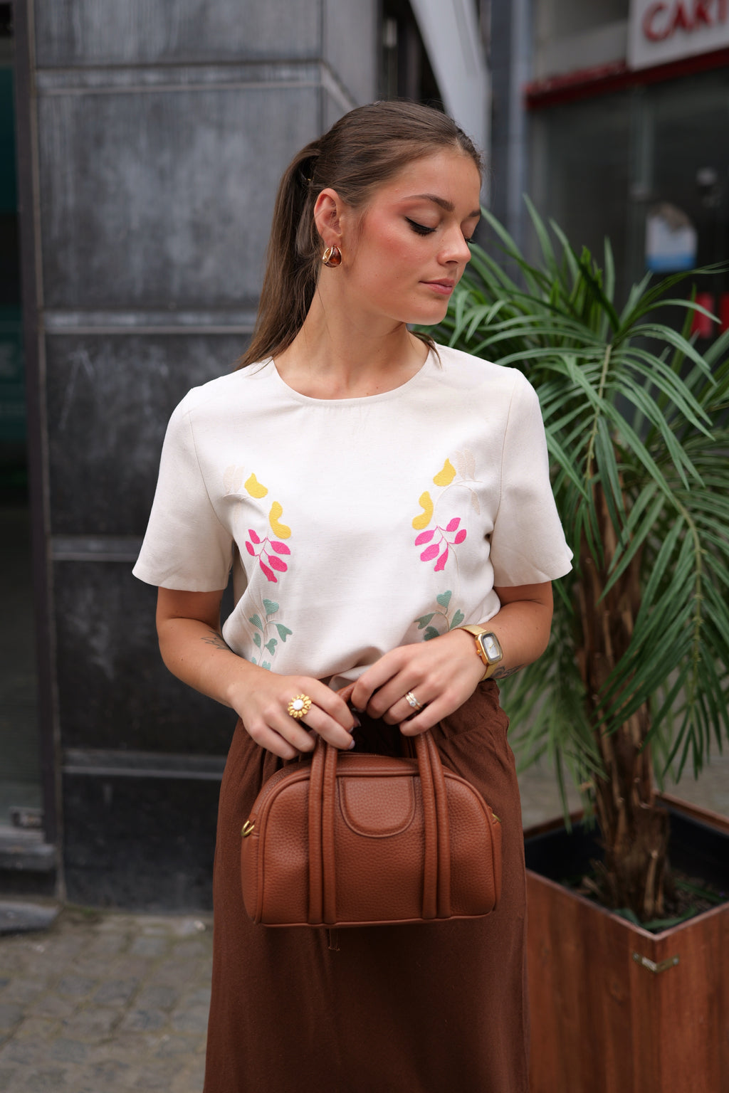 Blouse lin brodée