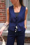 Gilet en lin bleu marine