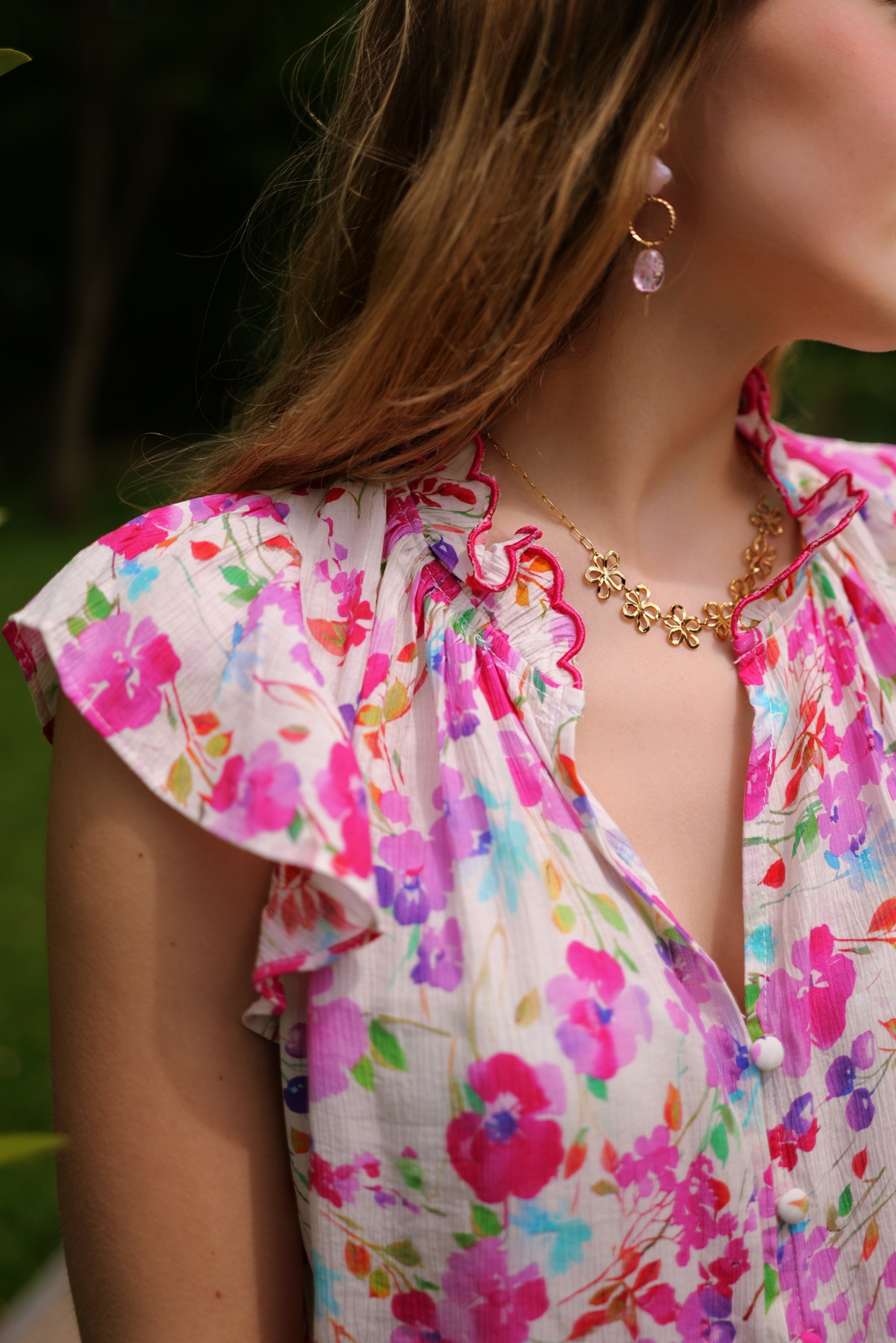 Blouse fleurie à volants