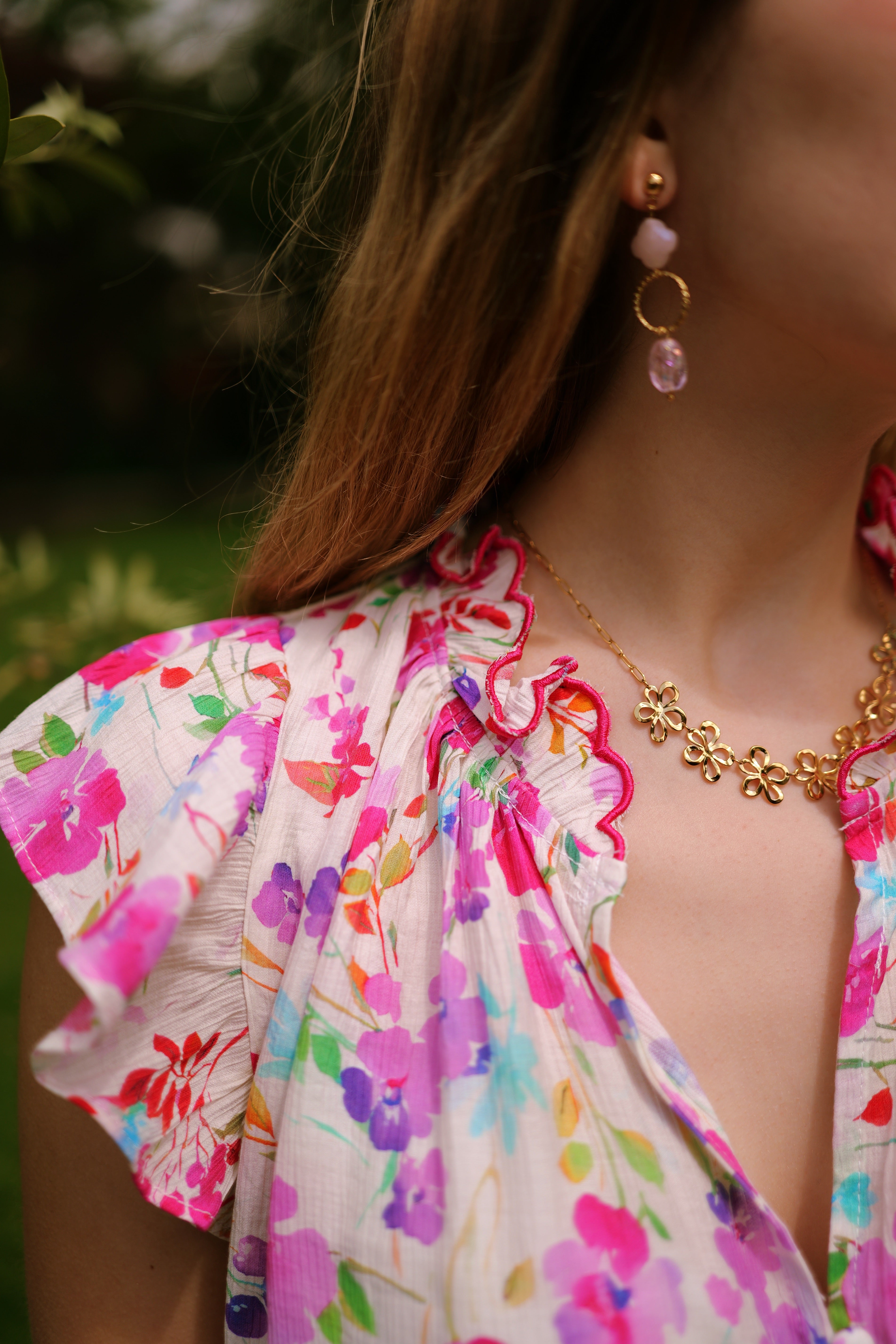 Blouse fleurie à volants