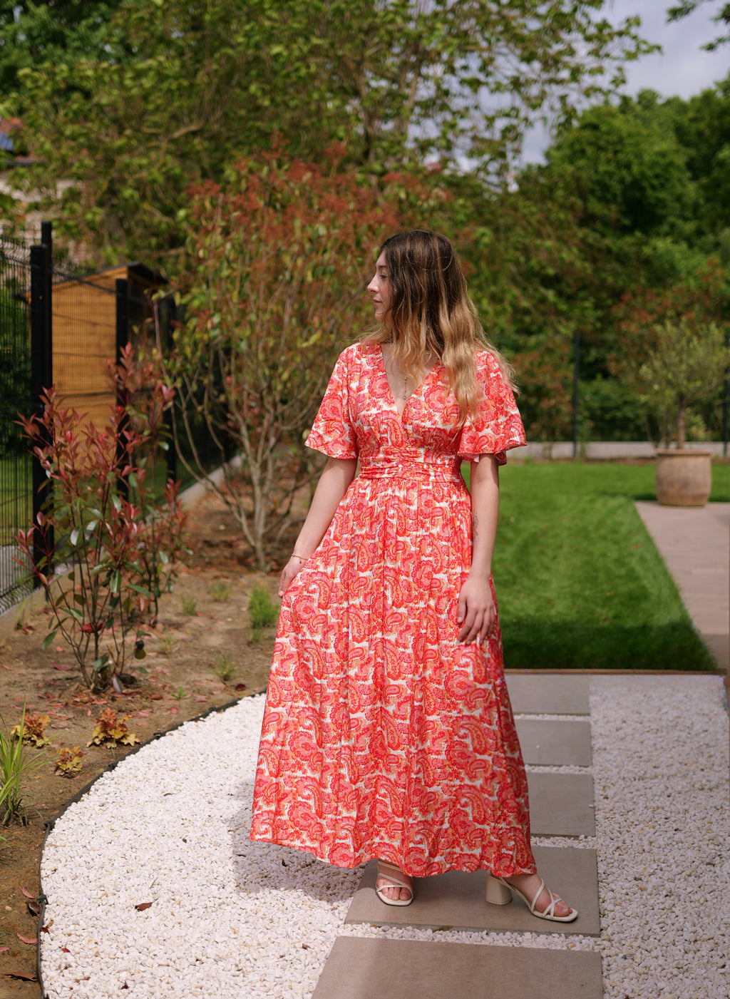 Robe longue imprimé corail