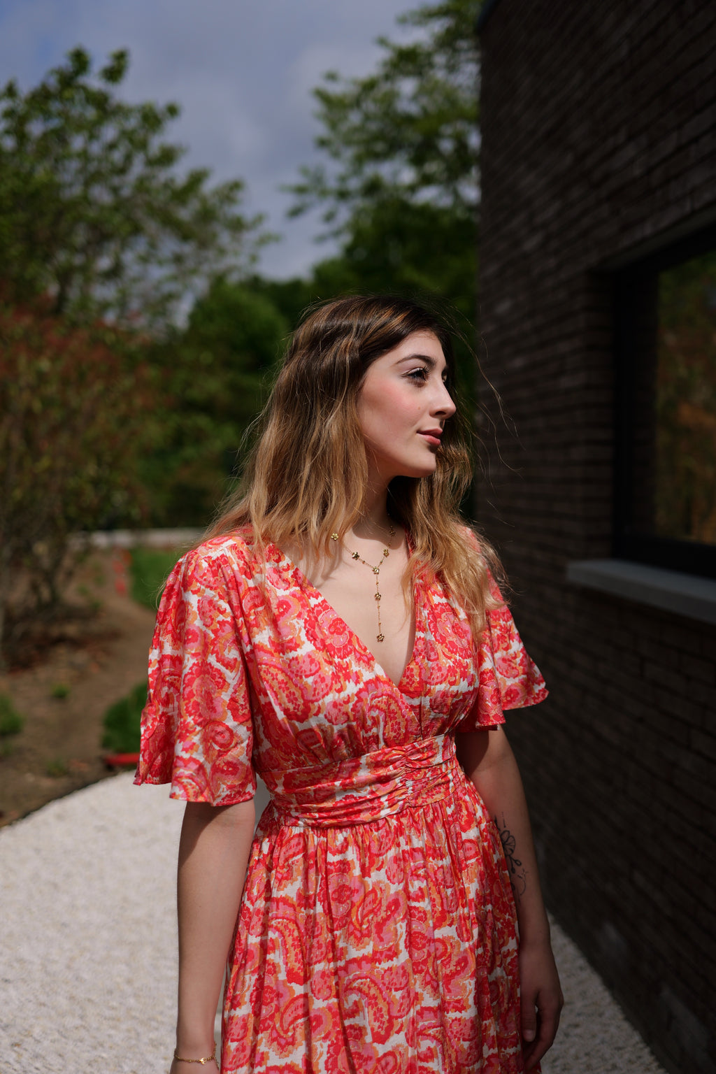 Robe longue imprimé corail