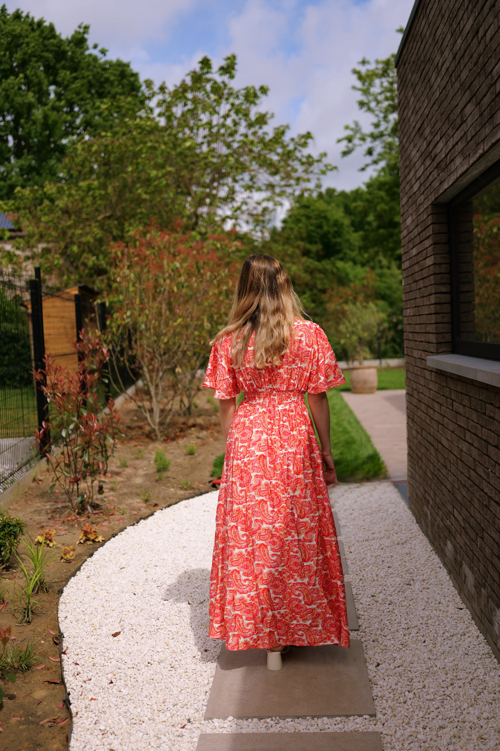 Robe longue imprimé corail