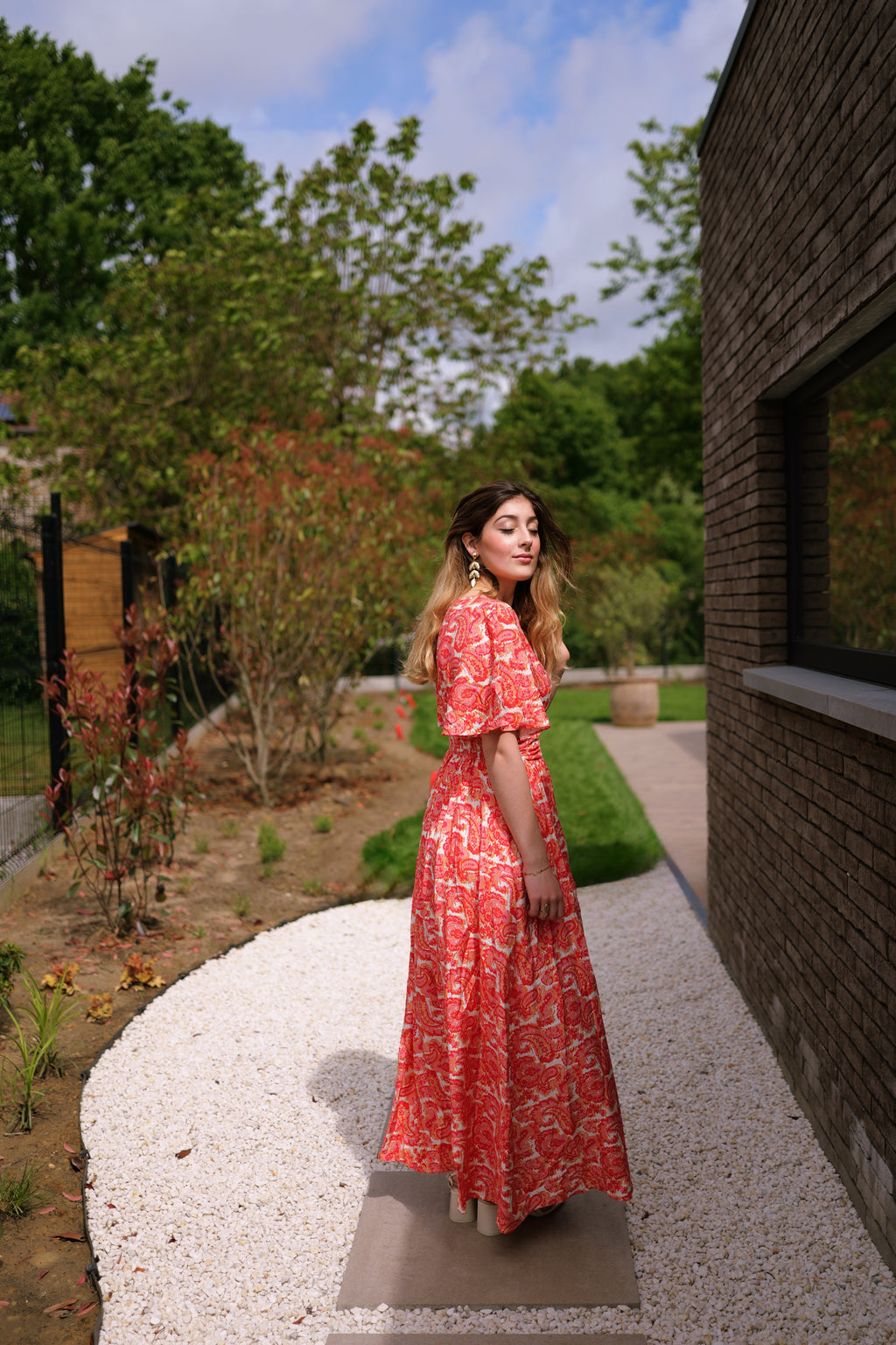 Robe longue imprimé corail