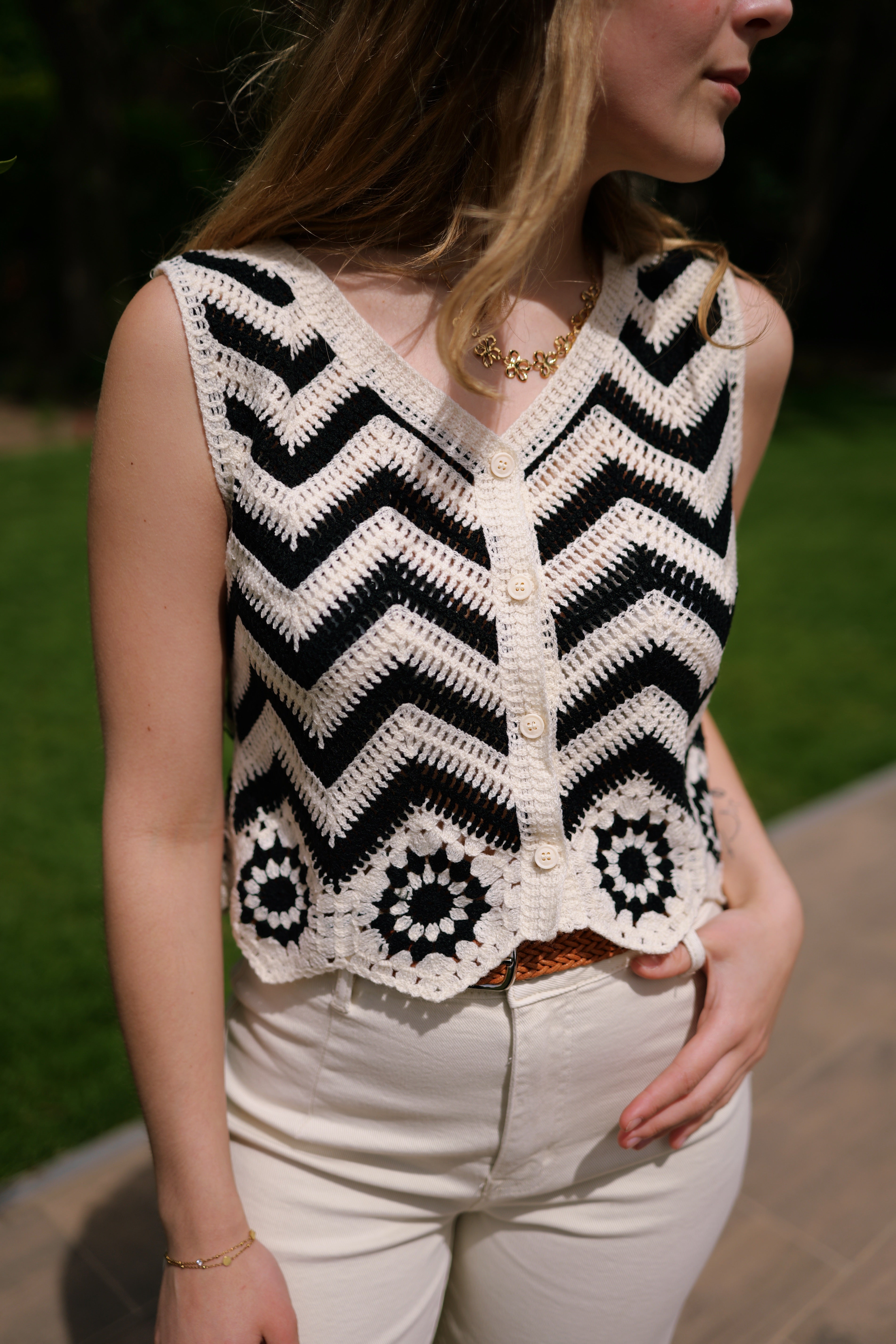 Gilet crochet noir/blanc