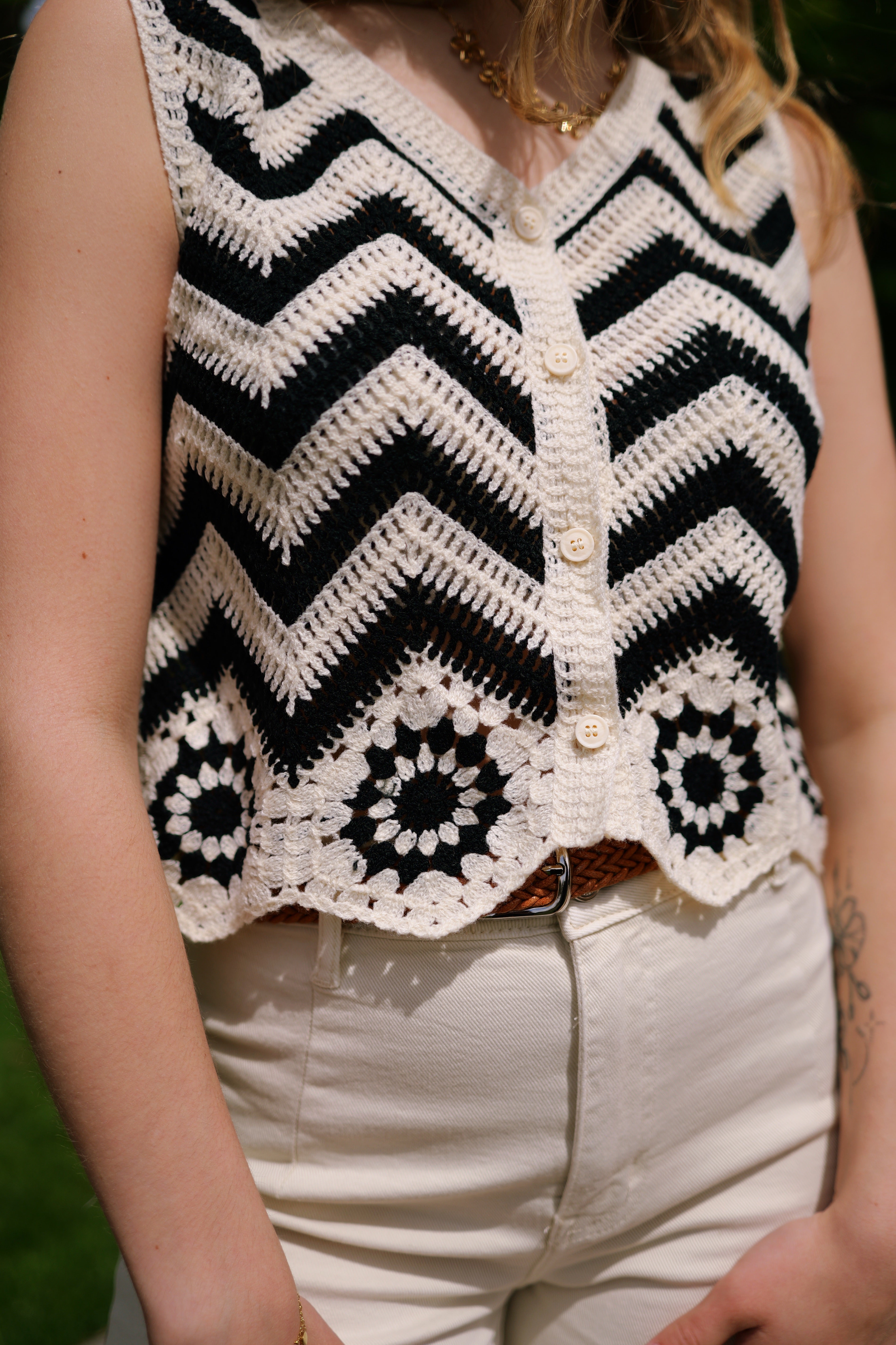 Gilet crochet noir/blanc