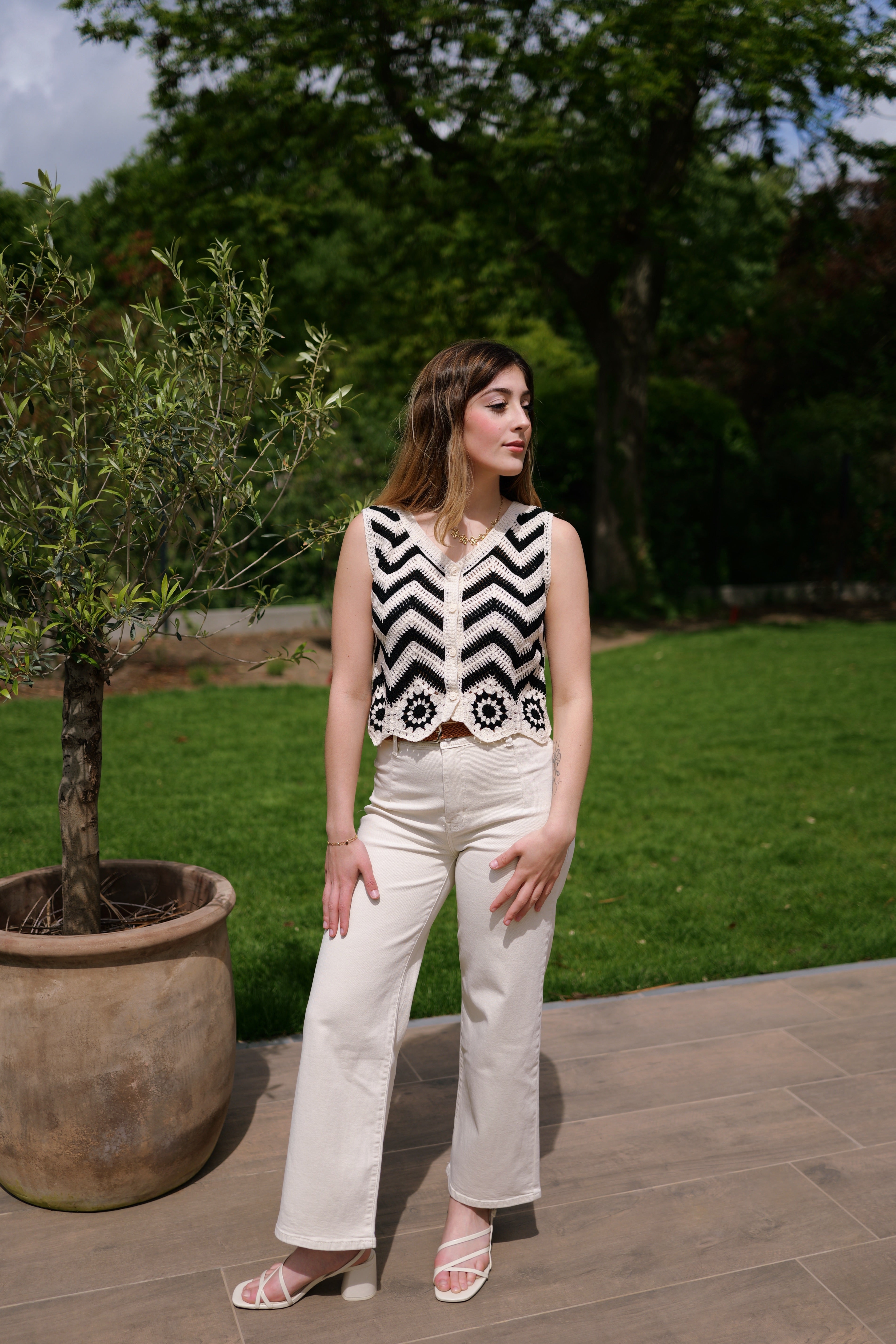 Gilet crochet noir/blanc