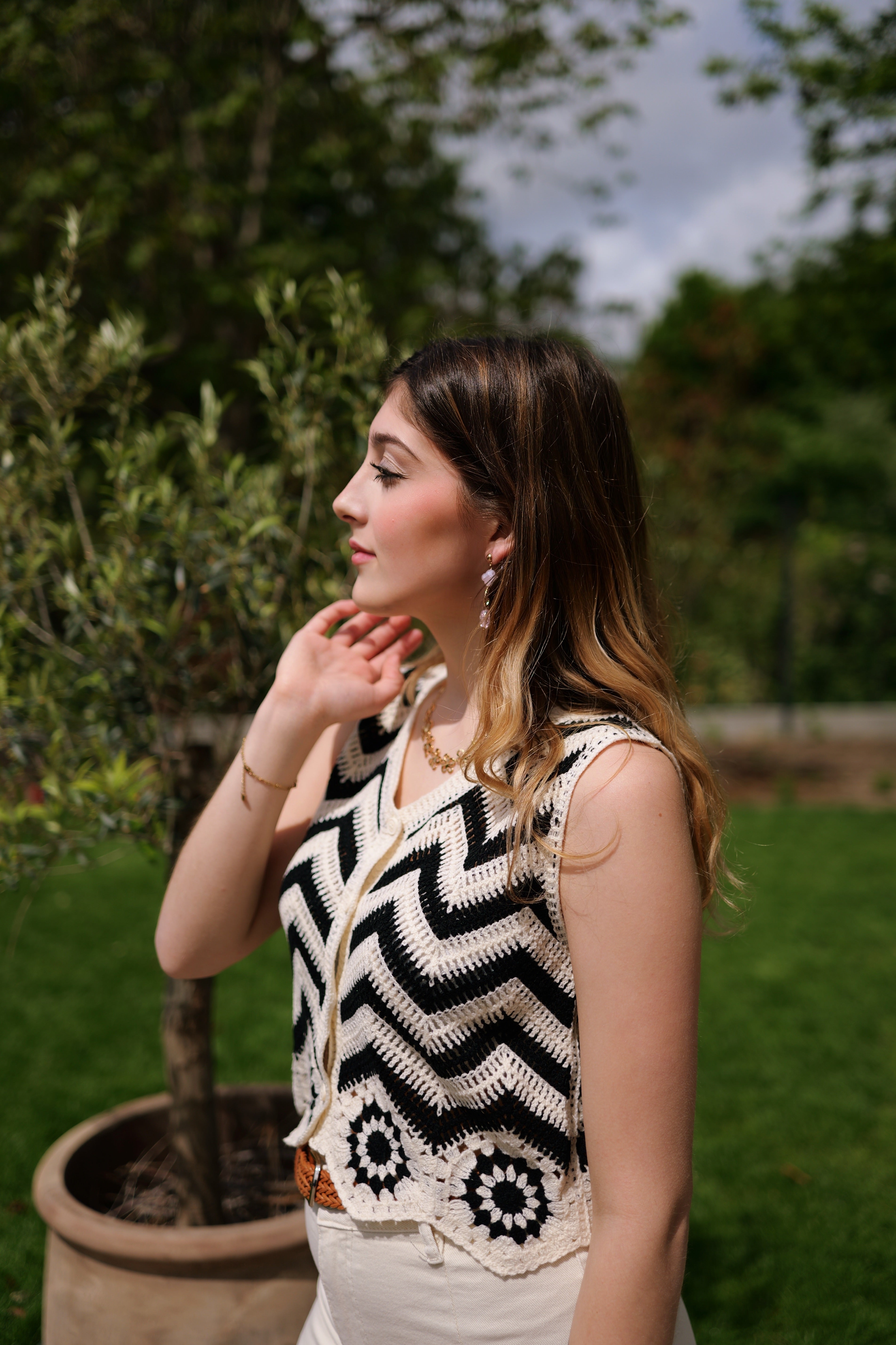 Gilet crochet noir/blanc