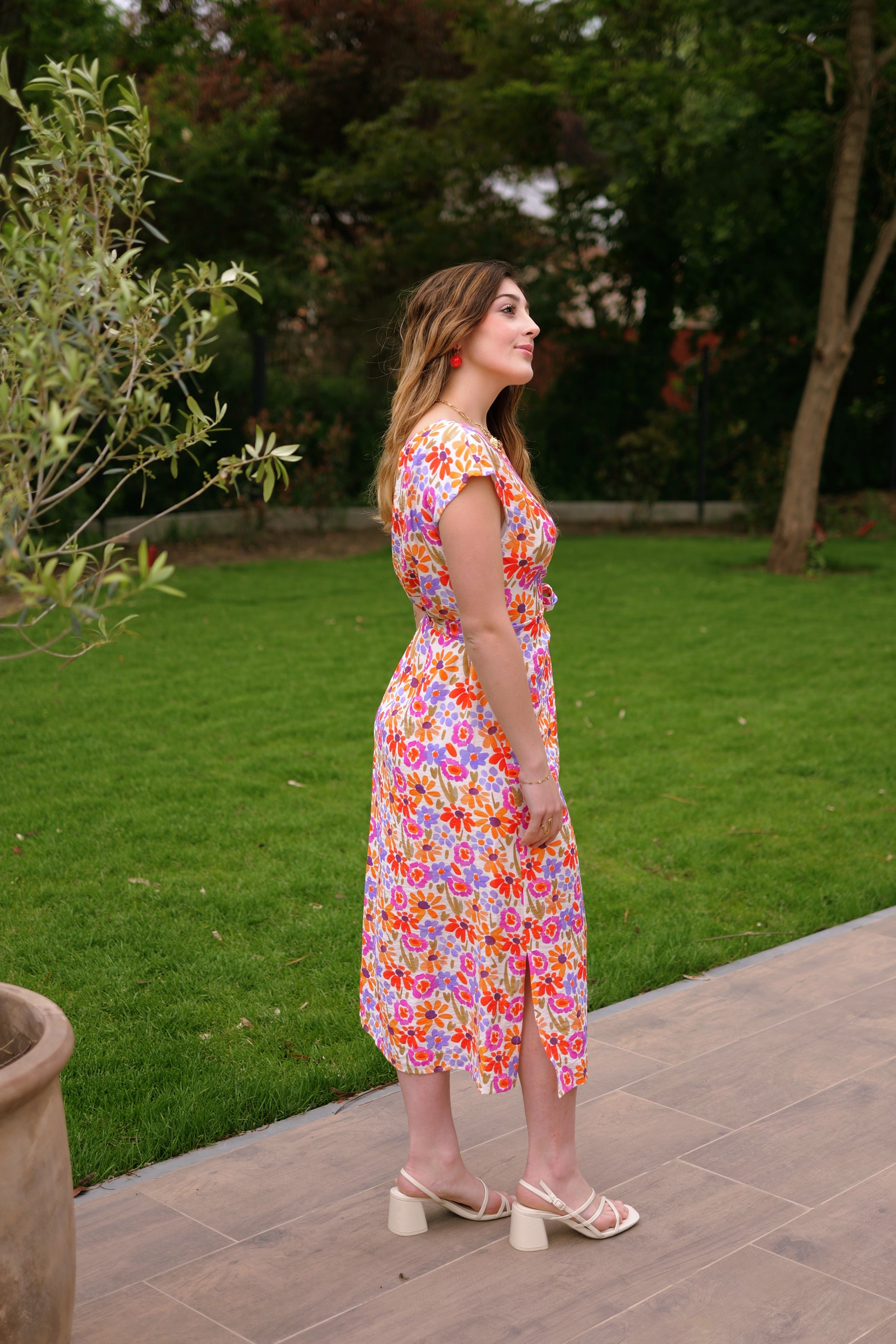 Robe midi fleurie colorée