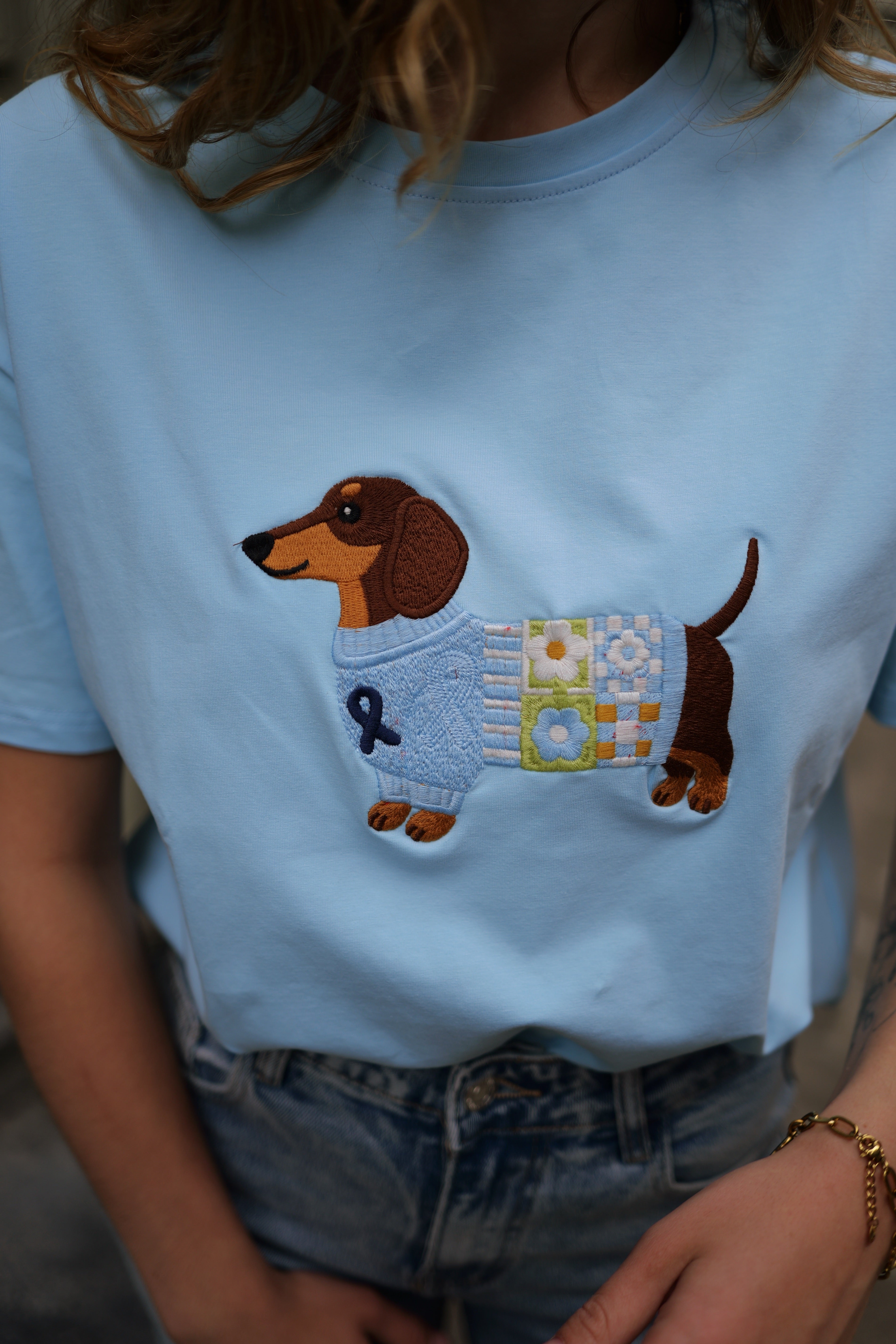 T-shirt bleu teckel