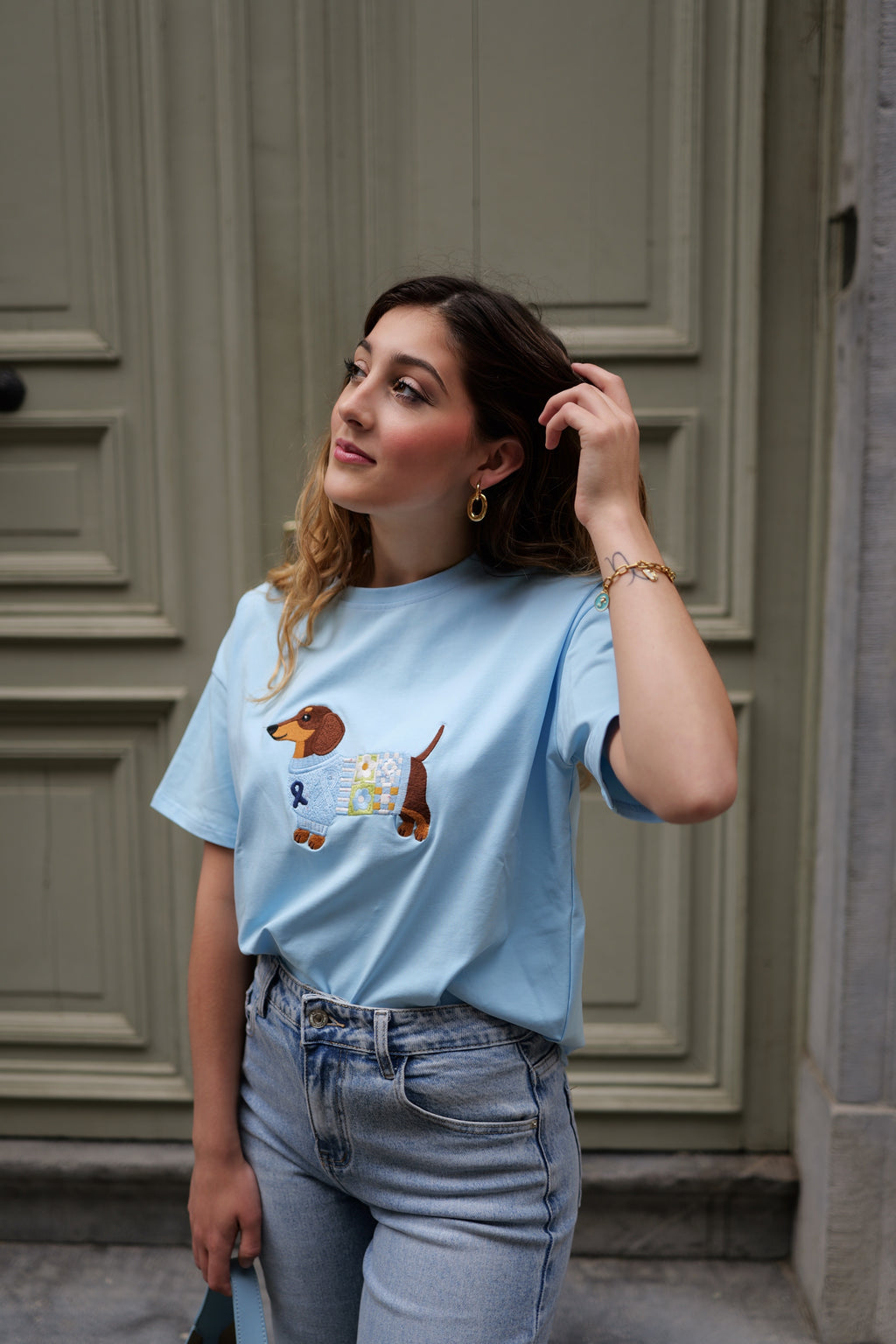 T-shirt bleu teckel