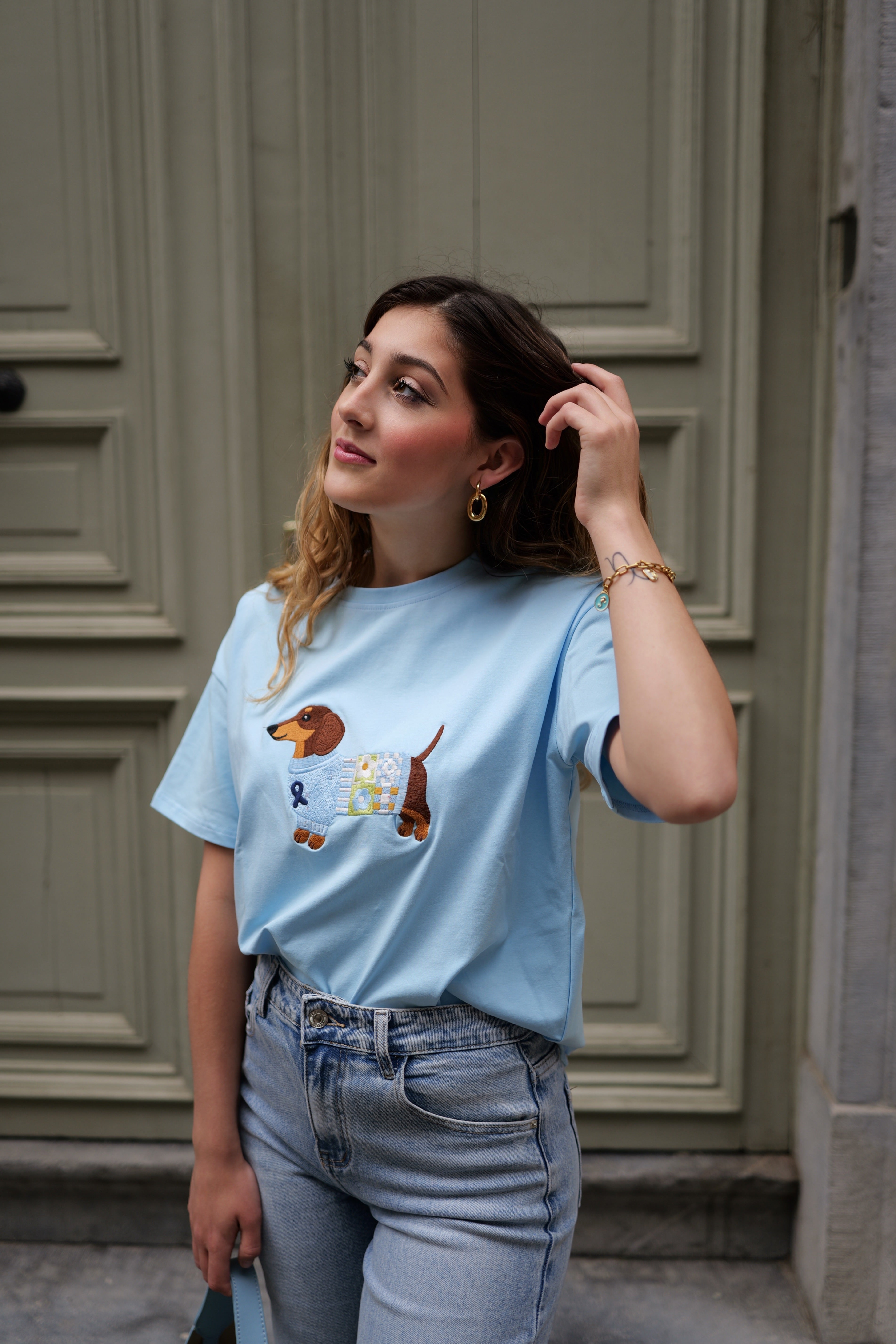 T-shirt bleu teckel