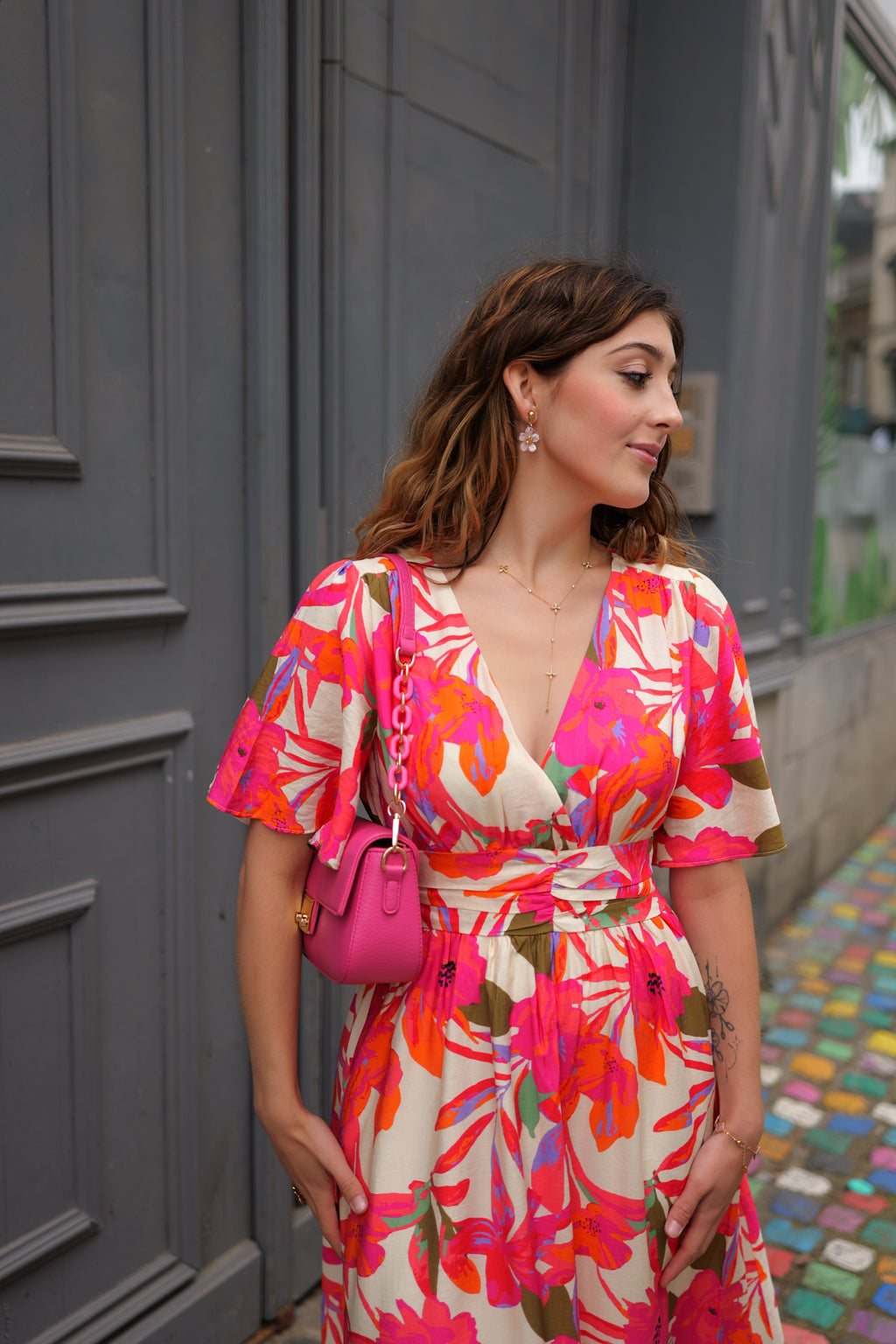 Robe maxi fleur fushia