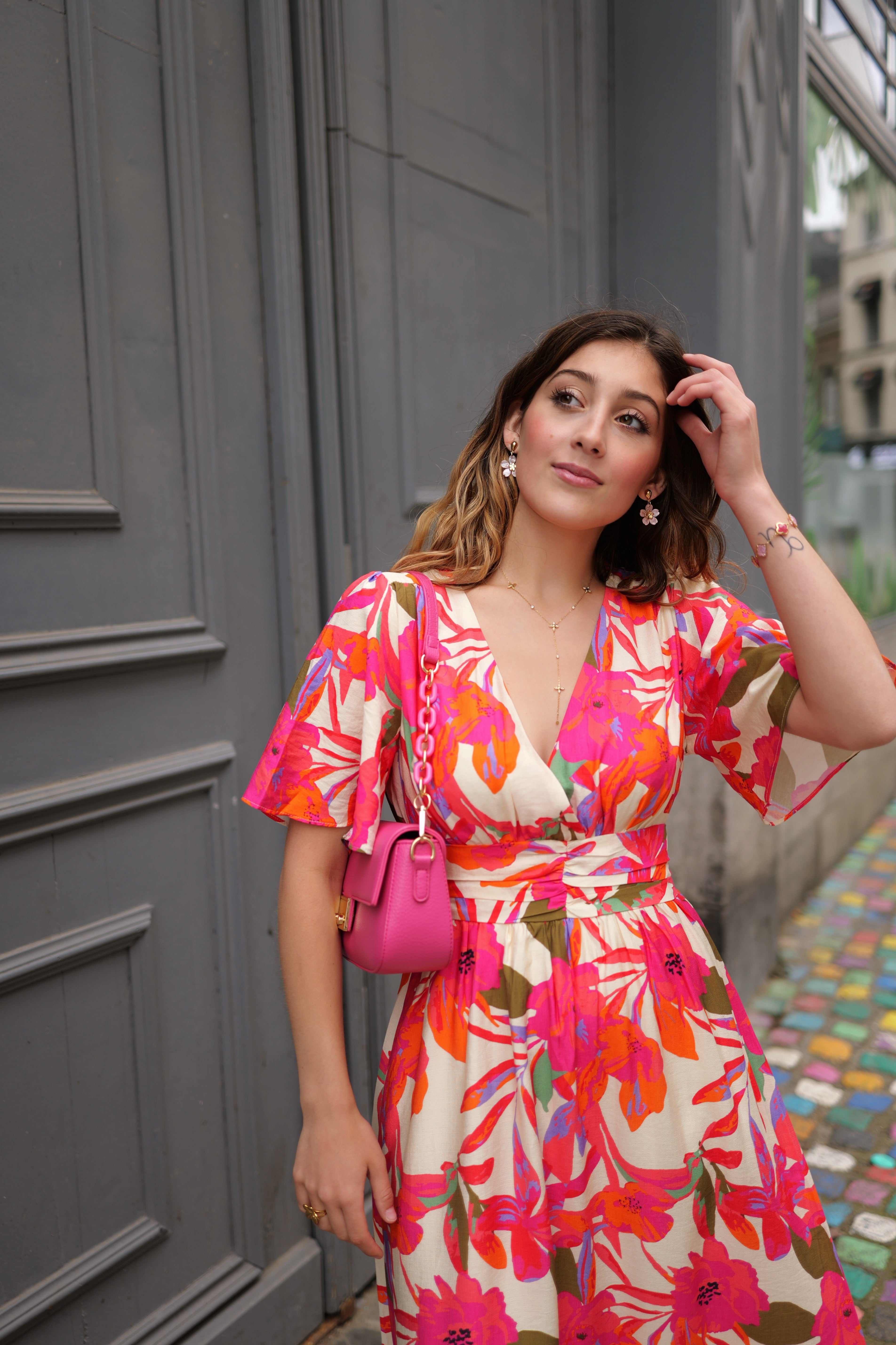 Robe maxi fleur fushia