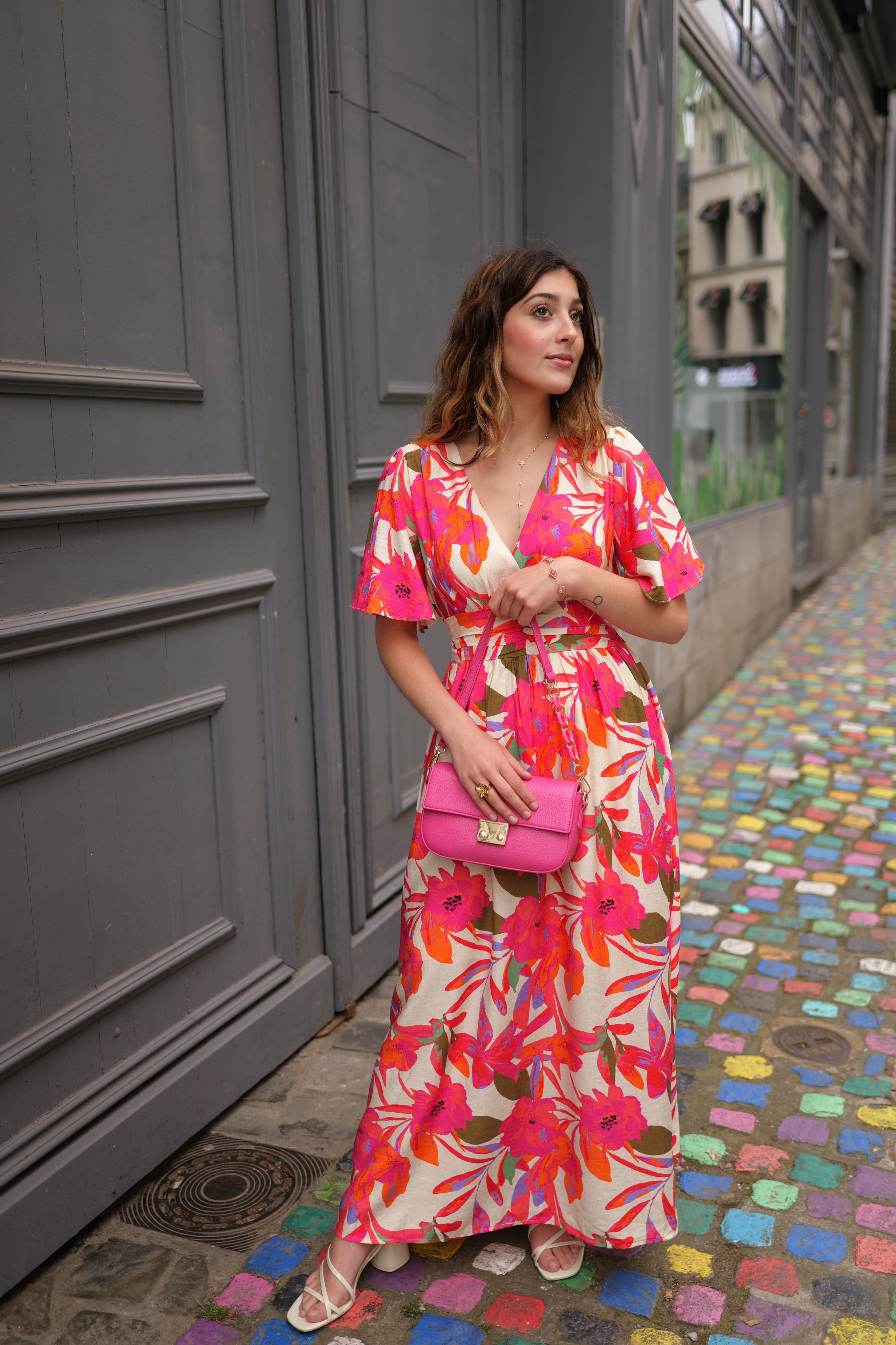 Robe maxi fleur fushia
