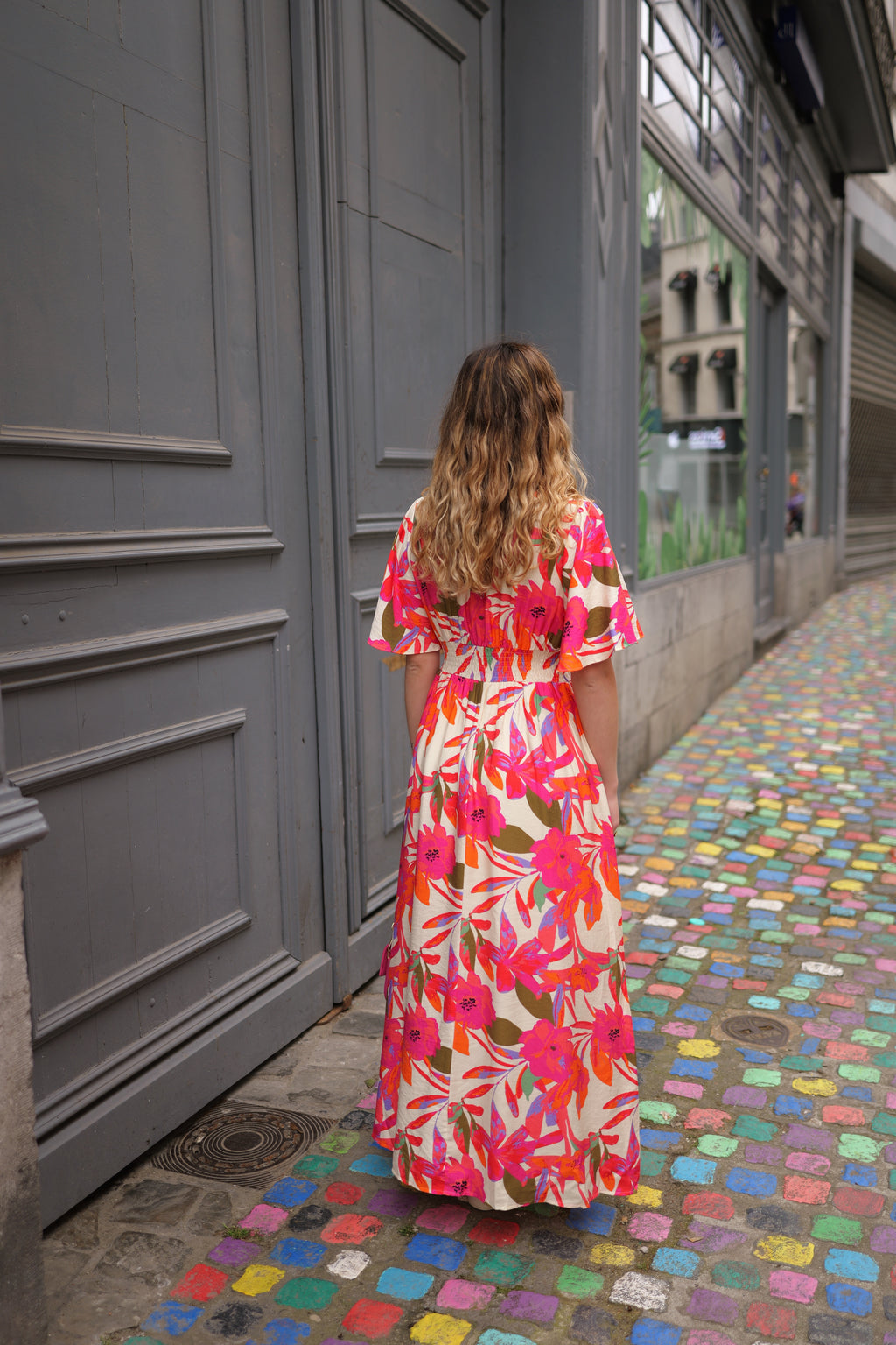 Robe maxi fleur fushia