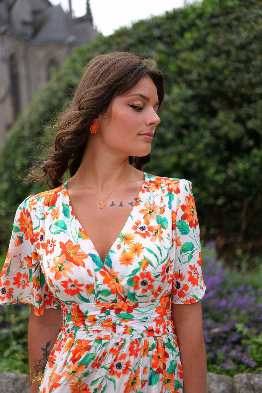 Robe maxi fleur orange