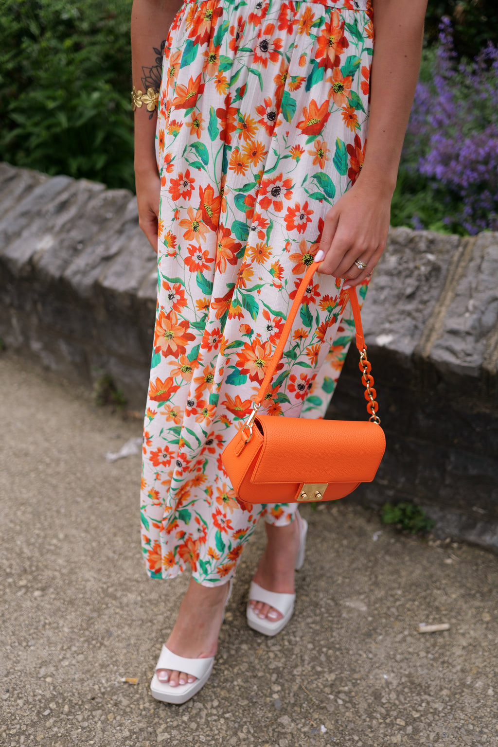 Robe maxi fleur orange