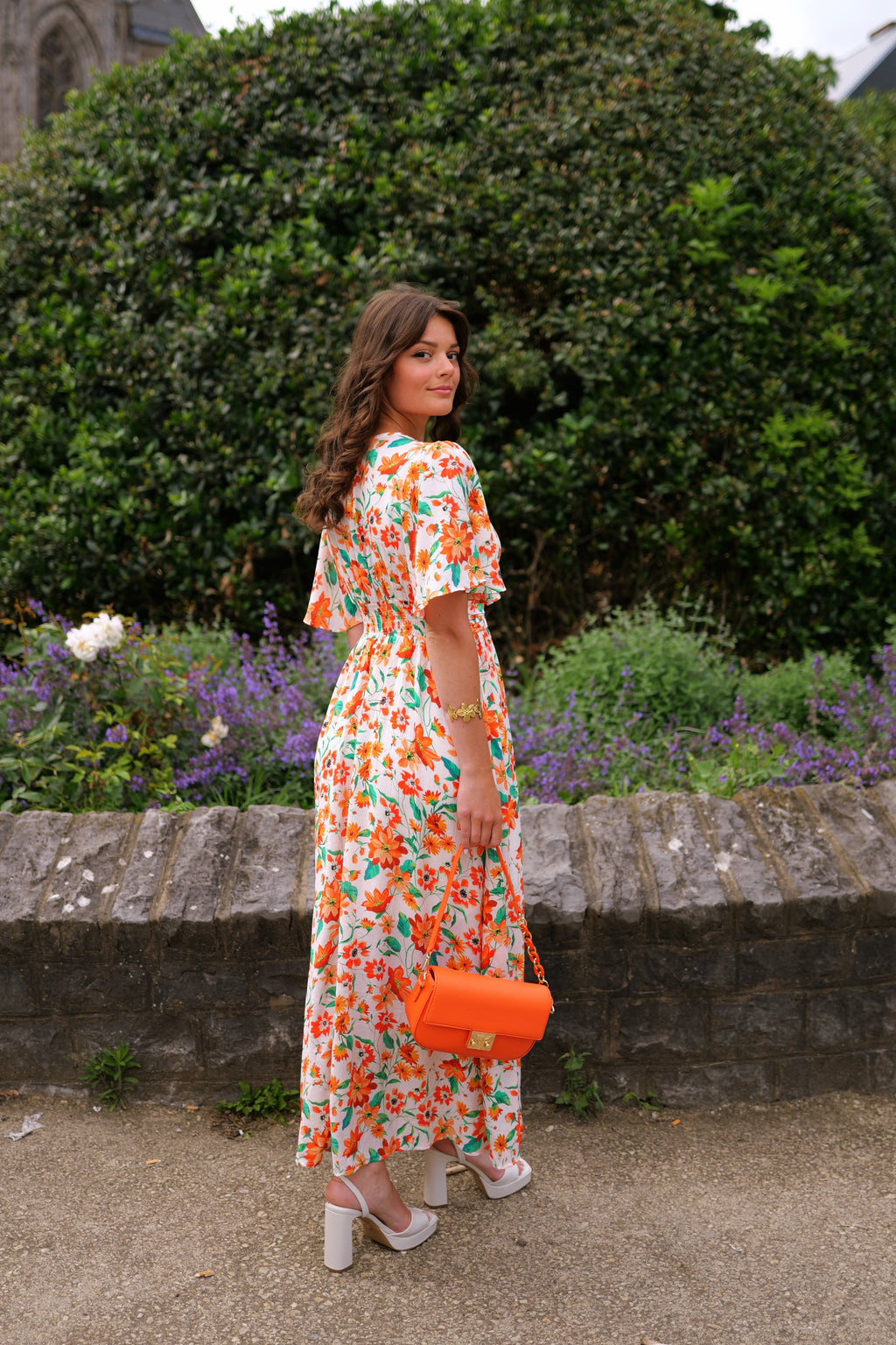 Robe maxi fleur orange