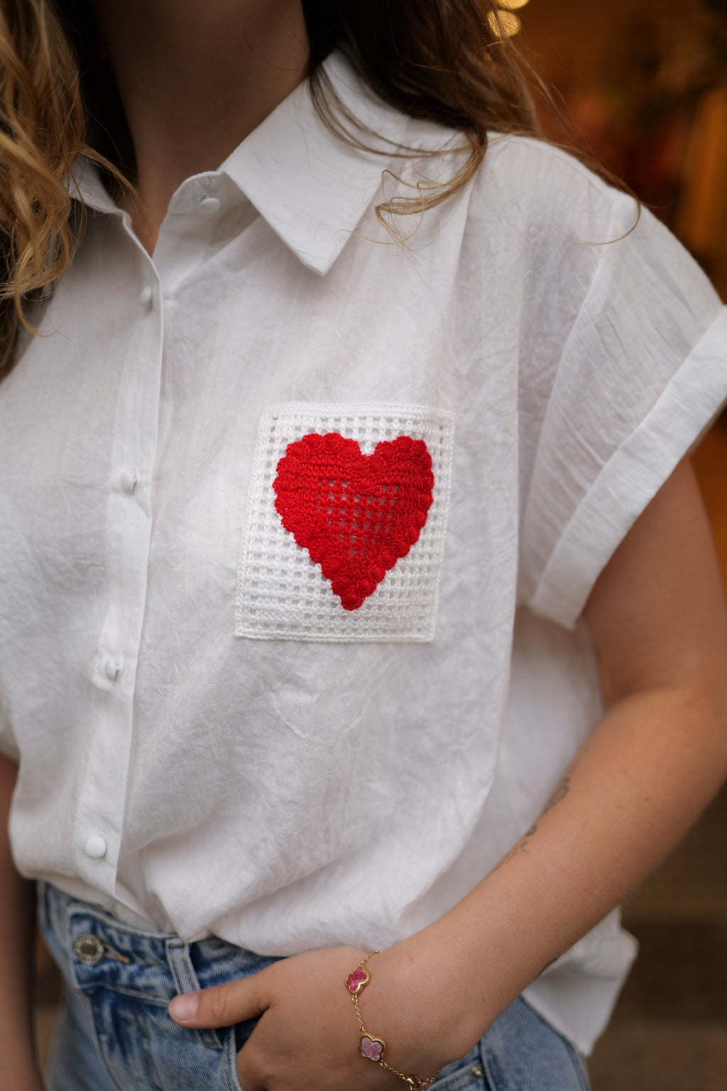 Chemise poche brodée cœur
