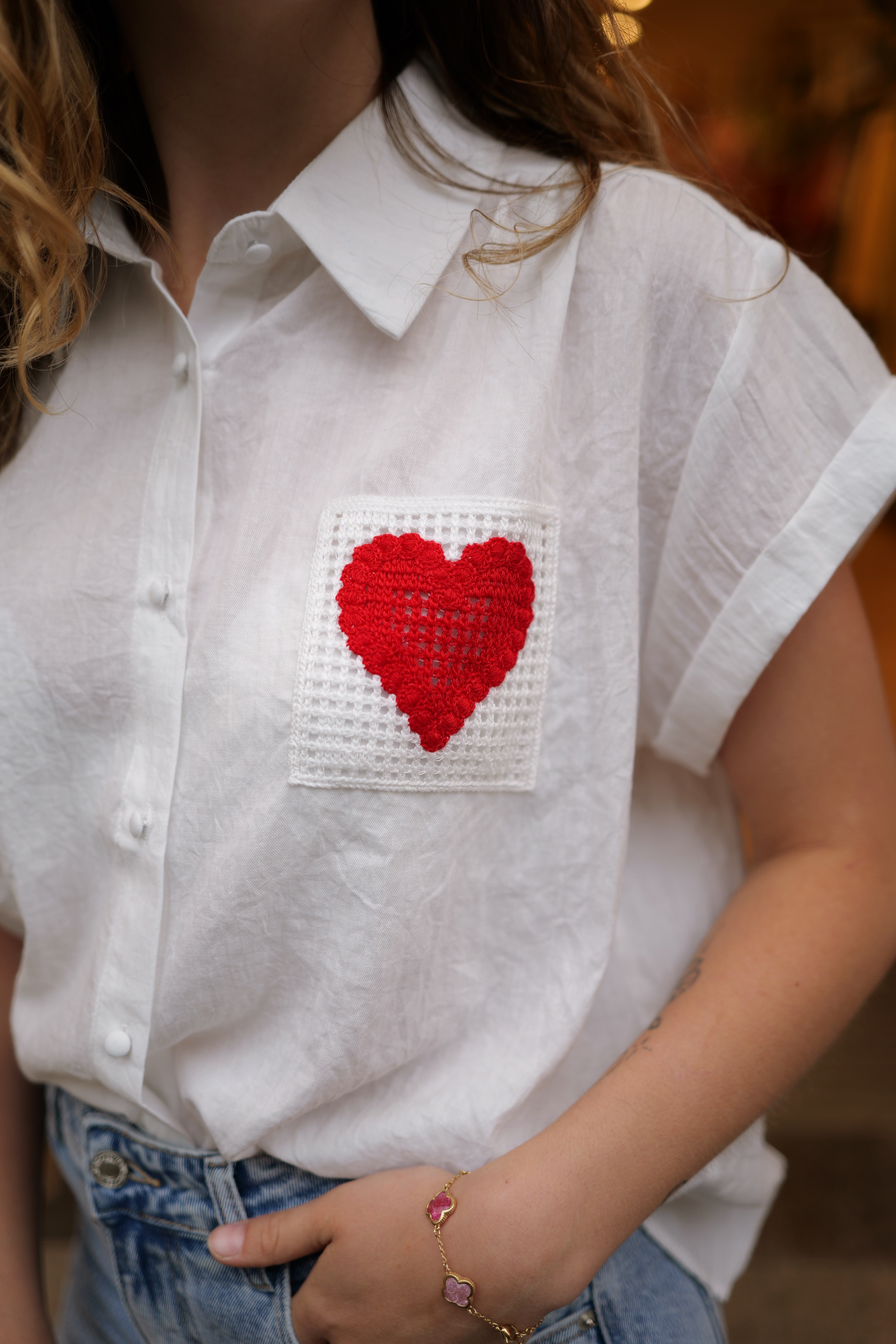 Chemise poche brodée cœur